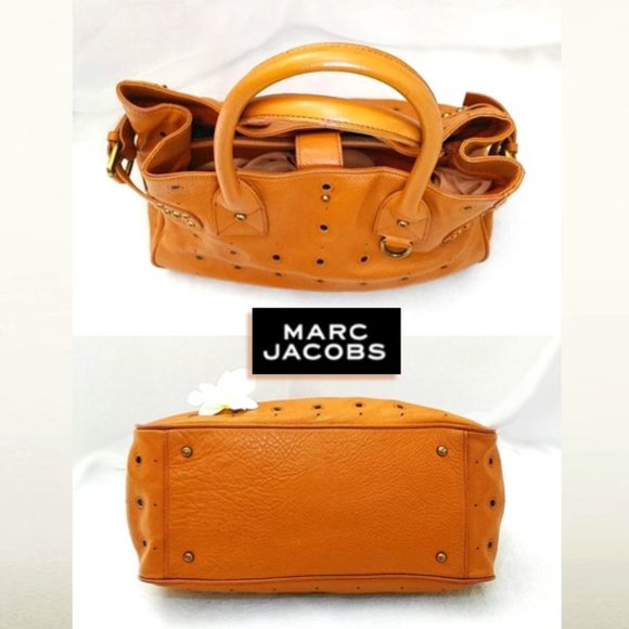 Marc Jacobs Orange Brown Genuine Leather Large Satchel Handbag Perforate… - Picture 5 of 11